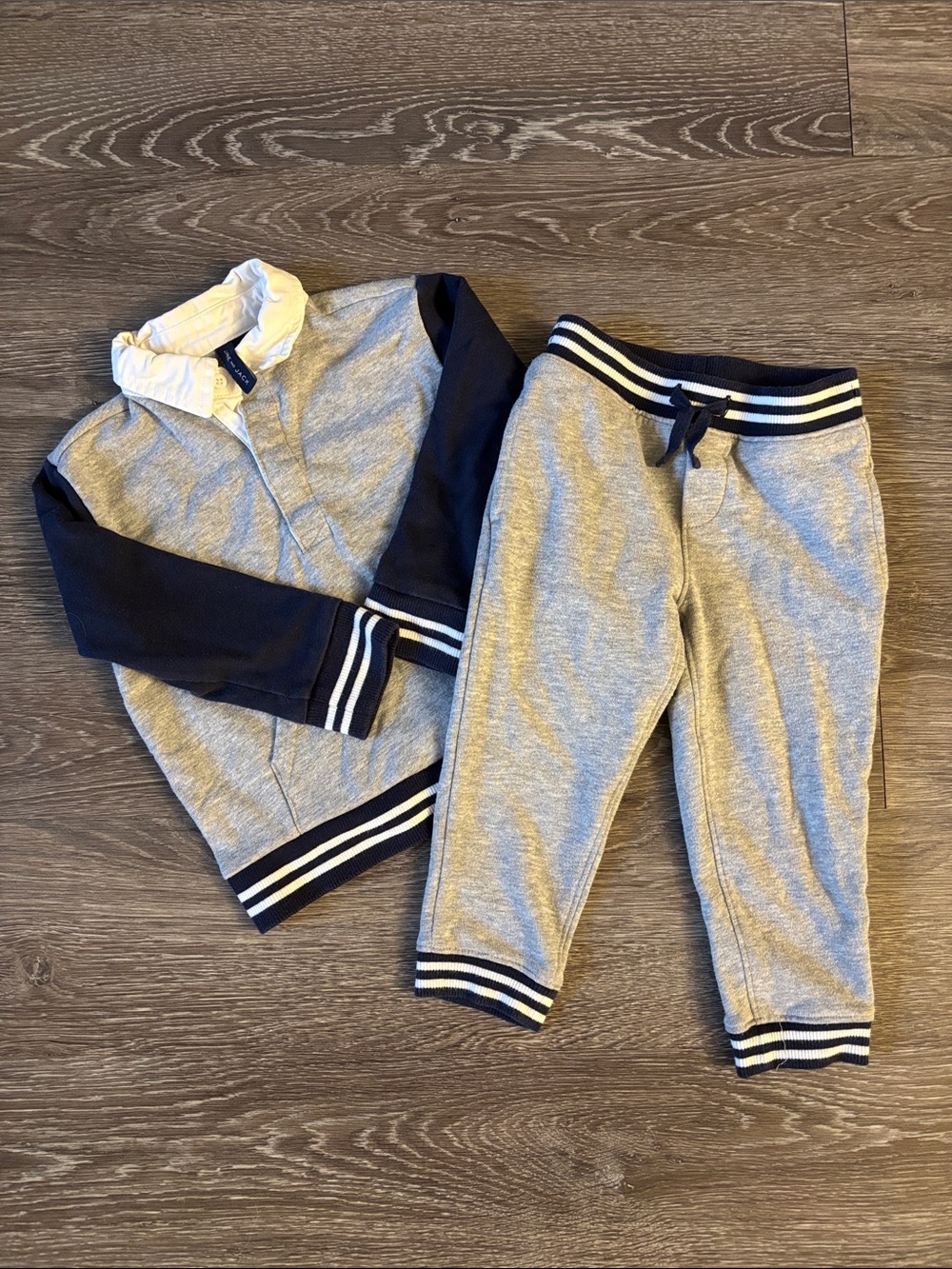 Janie and Jack Grey and Navy Two-Piece Jogger Romper Set